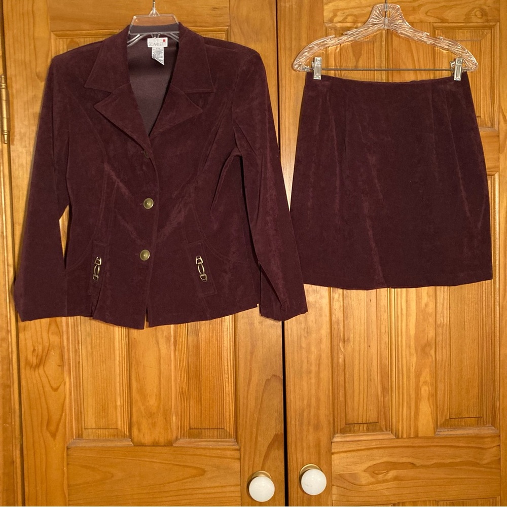 NWOT Scarlett Vintage 80s Skirt Suit Mini Blazer Career Purple Size 11/12